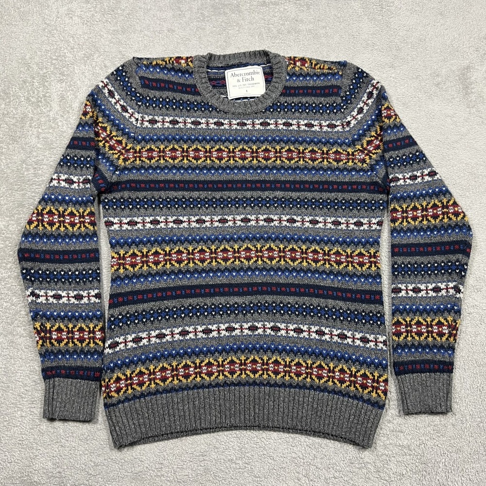 Abercrombie & Fitch Sweater Mens Large Fair Isle Crewneck Knit Sweatshirt